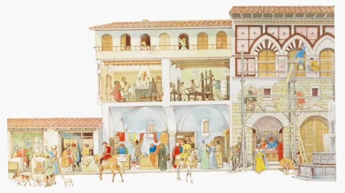 Framed Print : Illustration of street view of San Vitale in northern Italy in 1450 Framed Print : Illustration of street view of San Vitale in northern Italy in 1450