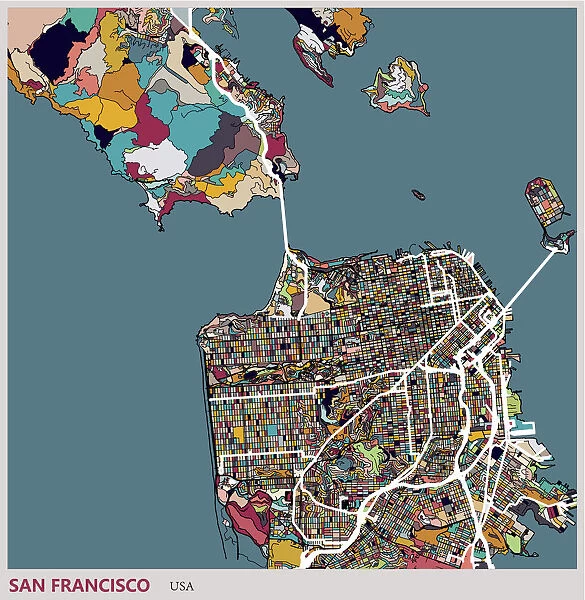 Illustration style map, San francisco city