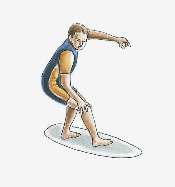 Illustration of surfer on surfboard