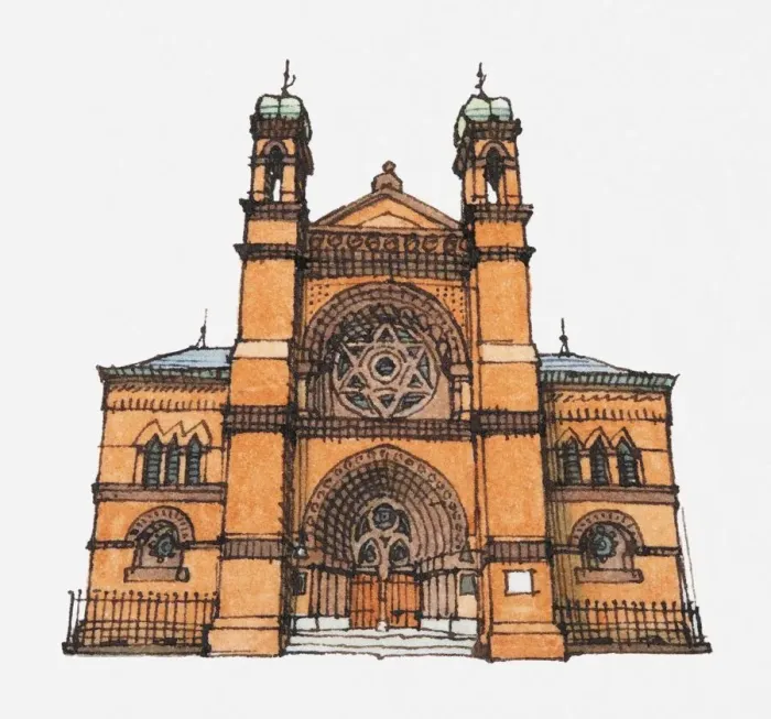 Framed Print : Illustration of Synagogue facade Framed Print : Illustration of Synagogue facade