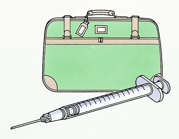 Illustration of syringe next to suitcase