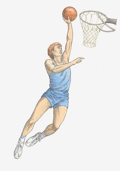 Illustration of tall man playing basketball