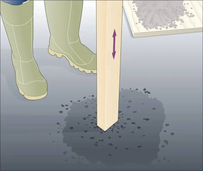Framed Print : Illustration of tamping down asphalt using wooden post Framed Print : Illustration of tamping down asphalt using wooden post