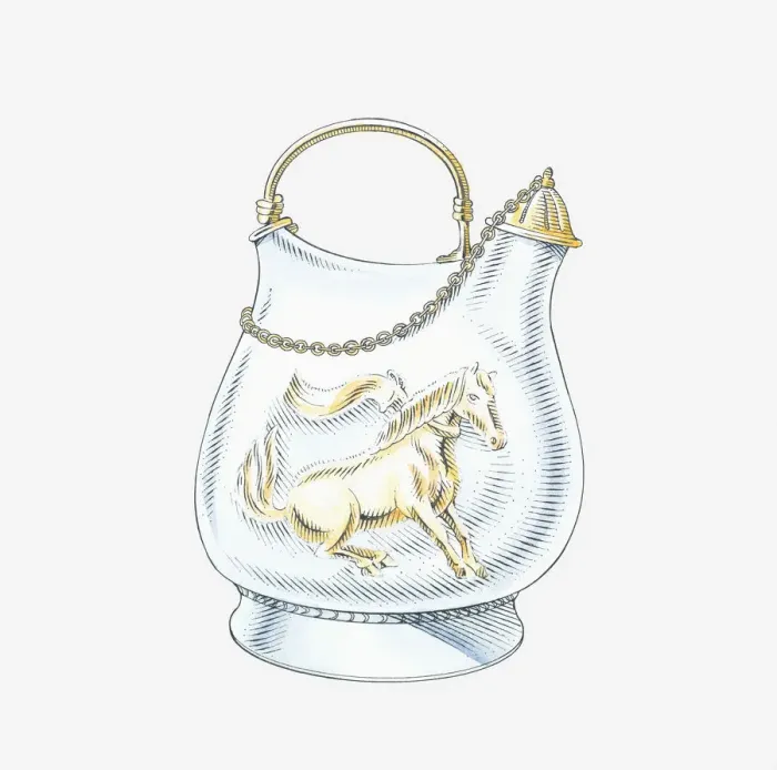 Framed Print : Illustration of Tang silver wine jug with gilded dancing horse motif, Chang an, China, AD600-900