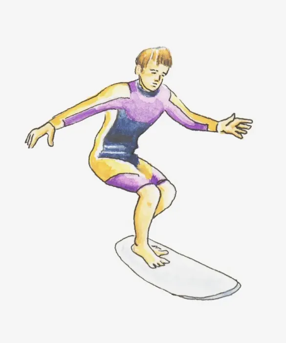 Framed Print : Illustration of teenage boy balancing on surfboard, wearing wetsuit Framed Print : Illustration of teenage boy balancing on surfboard, wearing wetsuit