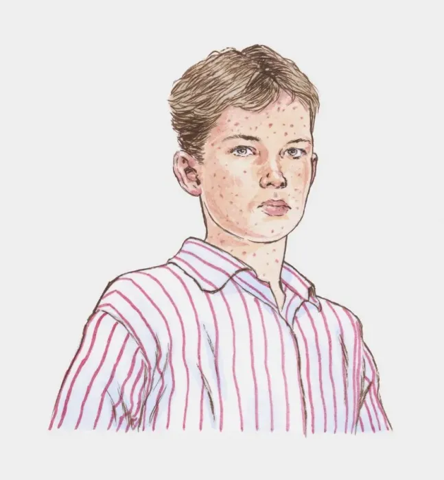Framed Print : Illustration of teenage boy with chickenpox Framed Print : Illustration of teenage boy with chickenpox