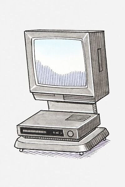 Illustration of television and video recorder on simple stand