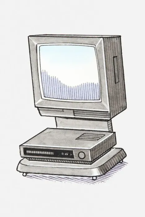 Framed Print : Illustration of television and video recorder on simple stand Framed Print : Illustration of television and video recorder on simple stand