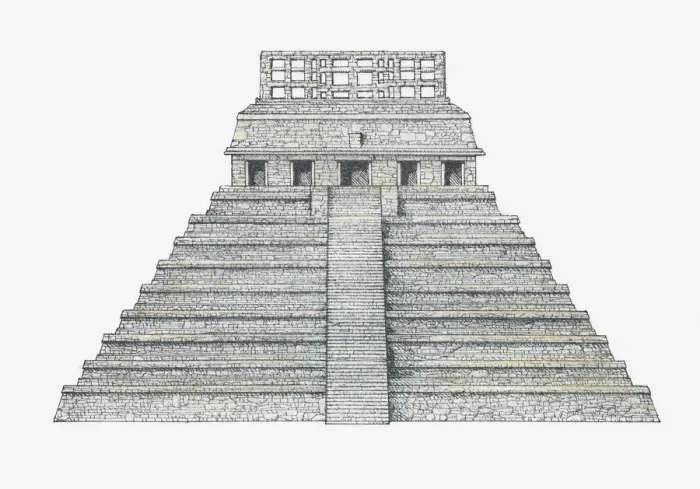 Framed Print : Illustration of Temple of the Inscriptions, Palenque, Mexico