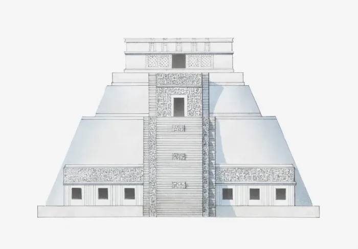 Framed Print : Illustration of Temple of the Magician, Uxmal, Mexico