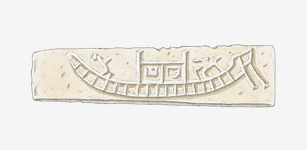 Illustration of terracotta amulet showing a trading ship, Mohenjo-Daro, Indus Valley