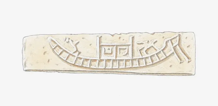 Framed Print : Illustration of terracotta amulet showing a trading ship, Mohenjo-Daro, Indus Valley