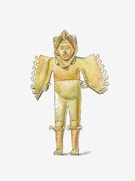 Illustration of terracotta Aztec warrior, Temple Mayor, Mexico City
