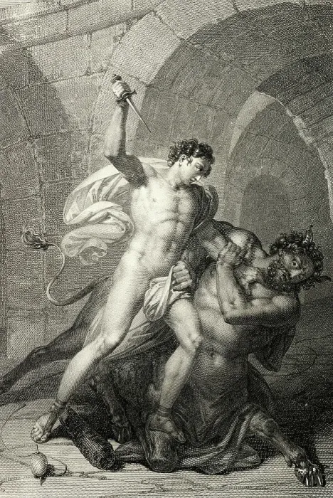 Framed Print : Illustration of Theseus Slaying Minotaur
