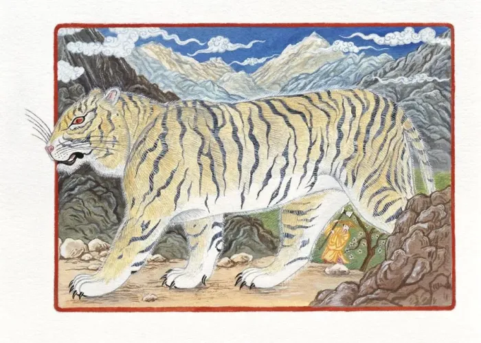 Framed Print : Illustration of Tiger Passing Through The Mountains, representing Chinese Year Of The Tiger Framed Print : Illustration of Tiger Passing Through The Mountains, representing Chinese Year Of The Tiger