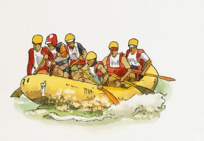 Framed Print : Illustration of tourists whitewater Rafting rafting Framed Print : Illustration of tourists whitewater Rafting rafting