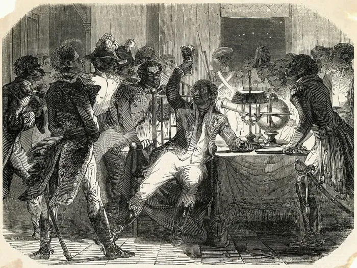 Framed Print : Illustration of Toussaint L'Ouverture Meeting with His Men Framed Print : Illustration of Toussaint L'Ouverture Meeting with His Men