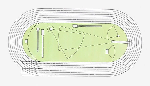 Illustration of a track and field arena, view from above