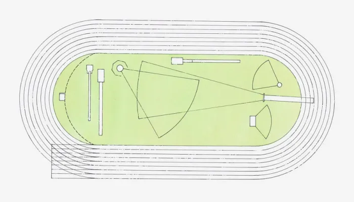 Framed Print : Illustration of a track and field arena, view from above Framed Print : Illustration of a track and field arena, view from above
