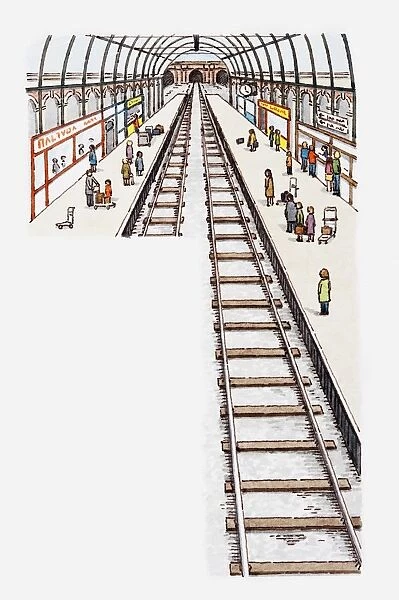 Illustration of tracks and platforms of a train station