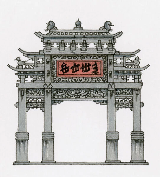 Illustration of traditional Chinese monumental arch