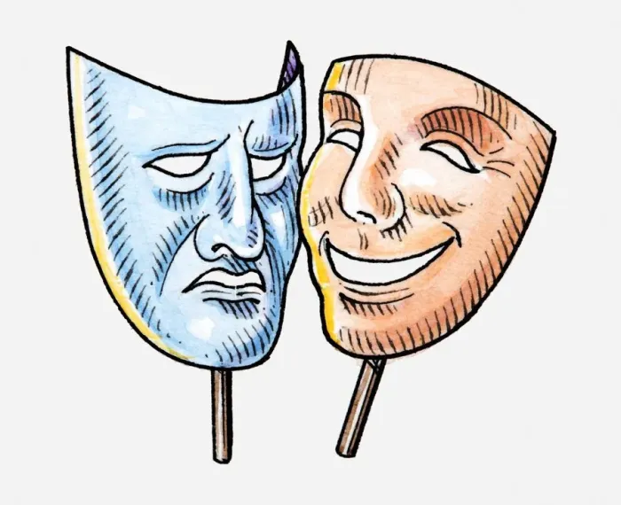 Framed Print : Illustration of tragedy mask and comedy mask Framed Print : Illustration of tragedy mask and comedy mask