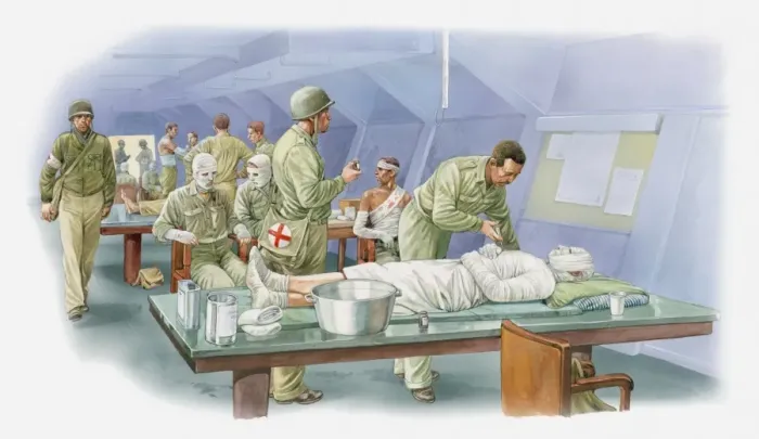 Framed Print : Illustration of treament of burns patients wrapped in bandages during World War Two Framed Print : Illustration of treament of burns patients wrapped in bandages during World War Two