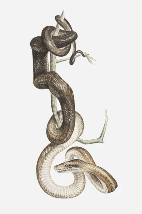 Framed Print : Illustration of a Tree boa (Corallus sp. ) coiled around a tree branch, preying Framed Print : Illustration of a Tree boa (Corallus sp. ) coiled around a tree branch, preying