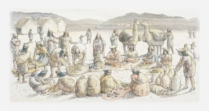 Framed Print : Illustration of typical Andean market scene Framed Print : Illustration of typical Andean market scene