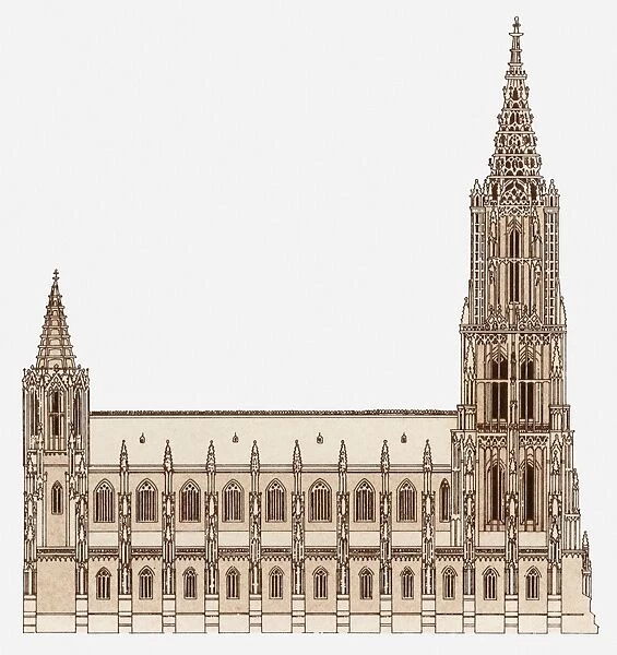 Illustration of Ulm Minster in Germany, which has the tallest spire in the world
