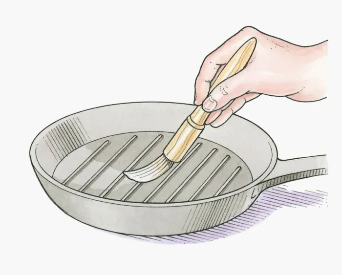 Framed Print : Illustration of using basting brush to oil frying pan Framed Print : Illustration of using basting brush to oil frying pan