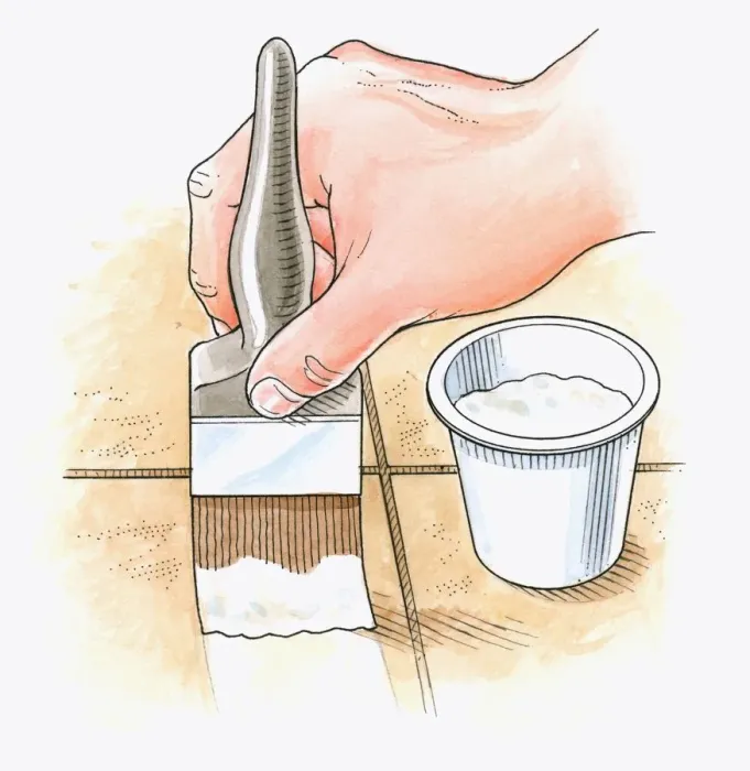 Framed Print : Illustration of using paintbrush and pot of natural yoghurt to age patio paving slabs Framed Print : Illustration of using paintbrush and pot of natural yoghurt to age patio paving slabs