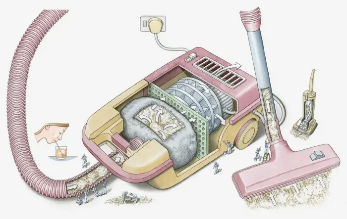 Framed Print : Illustration of vacuum cleaner showing how suction works Framed Print : Illustration of vacuum cleaner showing how suction works