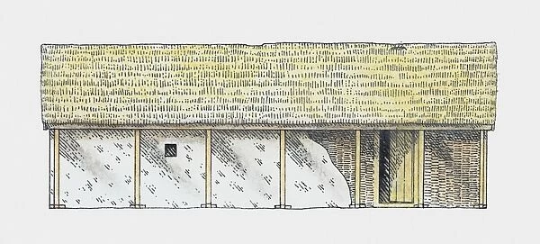 Illustration of a Viking house, Hedeby, Germany