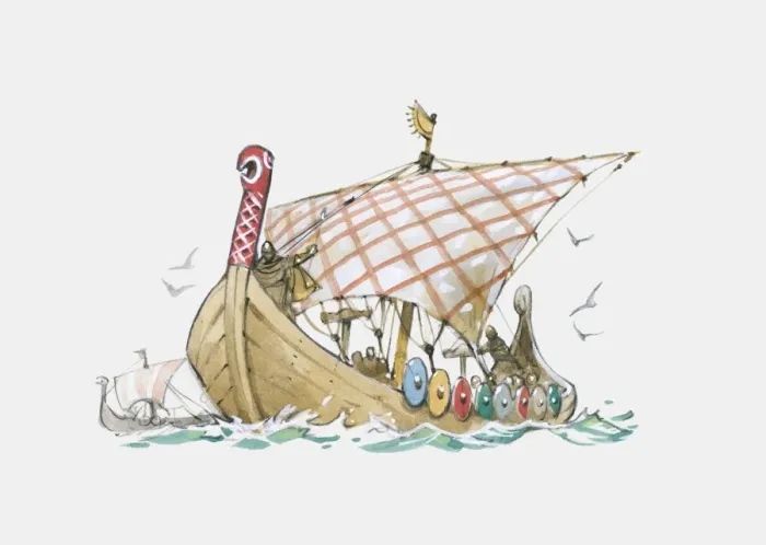 Framed Print : Illustration of Viking ships at sea Framed Print : Illustration of Viking ships at sea