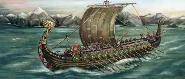 Framed Print : Illustration of a Viking Trading Ship Leaving Norway for an Expedition Framed Print : Illustration of a Viking Trading Ship Leaving Norway for an Expedition