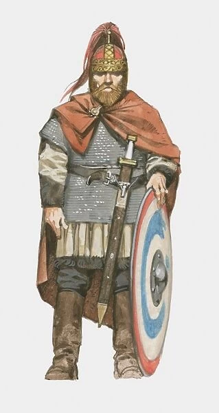Illustration of Visigoth with sword and shield