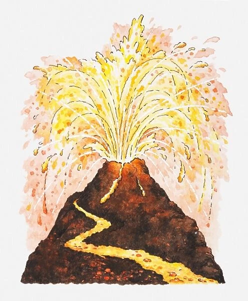 Illustration of volcano erupting