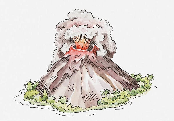 Illustration of volcano erupting