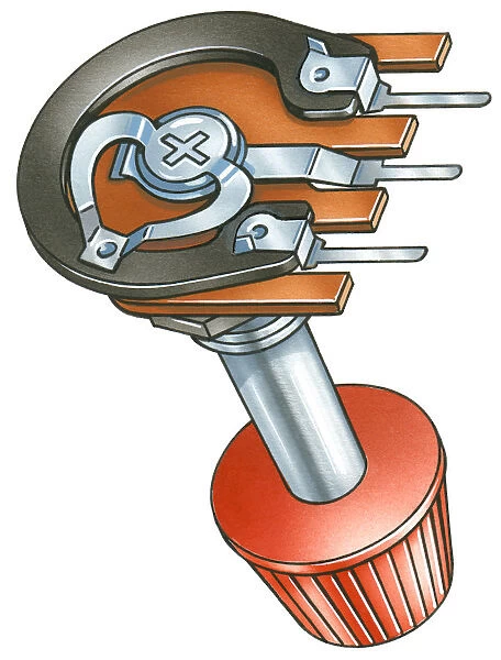 Illustration of volume control knob of radio showing metal contact sliding along carbon track