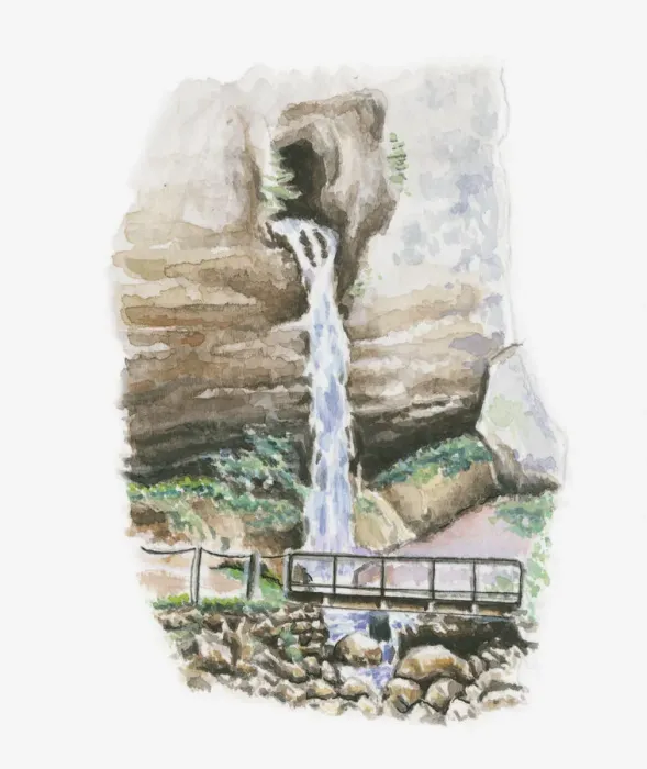 Framed Print : Illustration of waterfall, Pays Basque, France Framed Print : Illustration of waterfall, Pays Basque, France