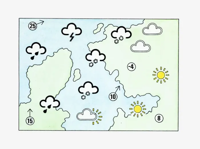 Framed Print : Illustration of weather chart showing rain lightning, cloud and sunshine Framed Print : Illustration of weather chart showing rain lightning, cloud and sunshine