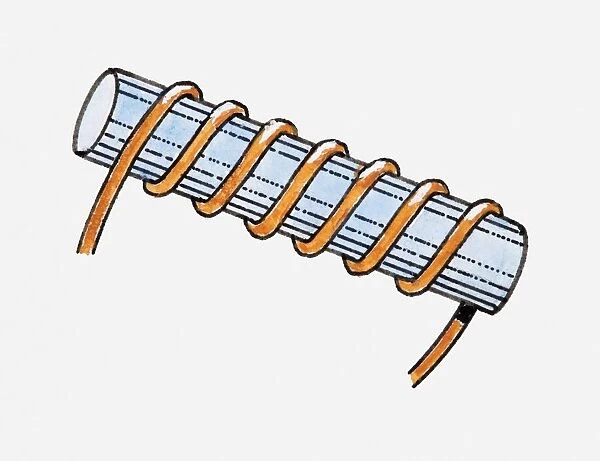 Illustration of wire coiled around metal bar