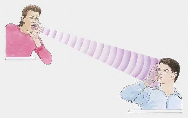 Illustration of woman shouting in mans ear