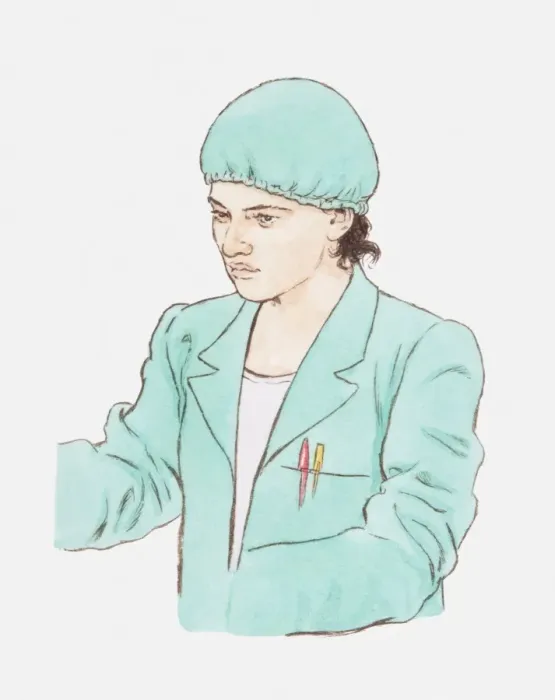 Framed Print : Illustration of woman wearing laboratory coat and cap Framed Print : Illustration of woman wearing laboratory coat and cap