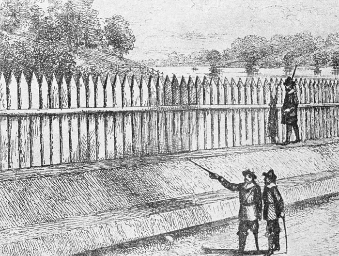 Framed Print : Illustration of Wooden Wall in Colonial New York Framed Print : Illustration of Wooden Wall in Colonial New York