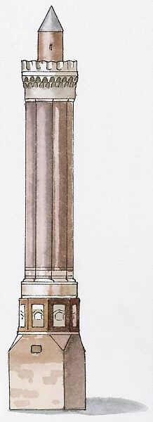 Illustration of Yivli Minare, a 14th century Seljuk-Ottoman fluted minaret