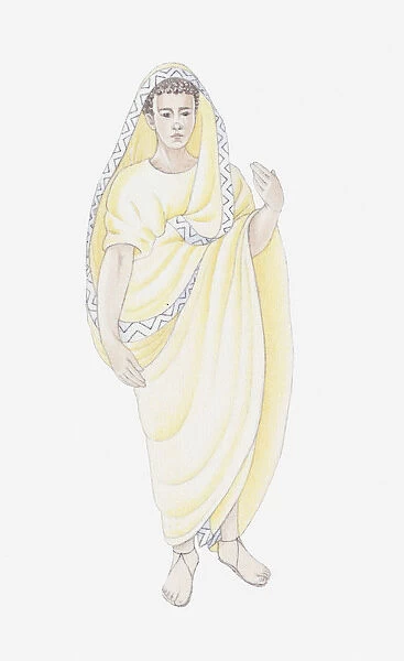 Illustration of young ancient Roman women wearing yellow stola