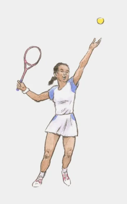 Framed Print : Illustration of young female tennis player preparing to serve ball Framed Print : Illustration of young female tennis player preparing to serve ball