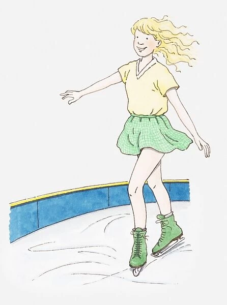 Illustration of a young girl ice skating